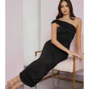 black rouched body con dress